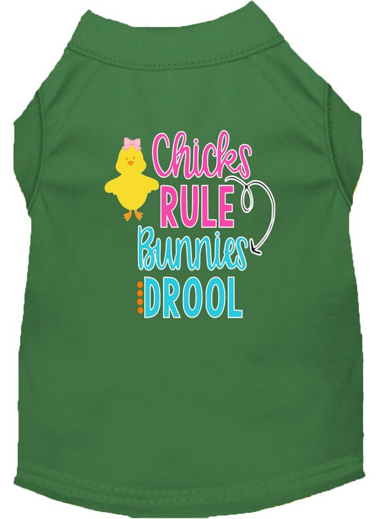 Chicks Rule Screen Print Dog Shirt Green Med